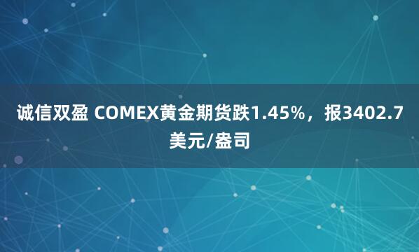诚信双盈 COMEX黄金期货跌1.45%，报3402.7美元/盎司